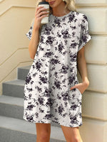 Printed Round Neck Short Sleeve Mini Dress