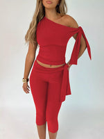Asymmetrical One-Shoulder Top and Capris Set