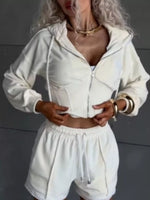 Zip Up Hooded Outerwear and Shorts Set