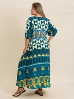 Plus Size Printed V-Neck Half Sleeve Midi Dress