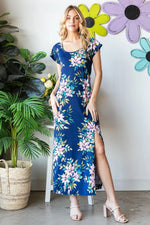 Heimish Full Size Floral Short Sleeve Slit Dress - Ladyez