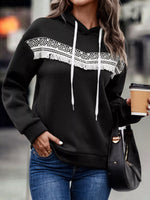 Fringe Detail Long Sleeve Drawstring Hoodie