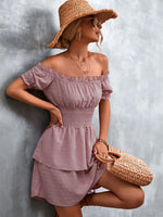 Ruffled Swiss Dot Off-Shoulder Dress