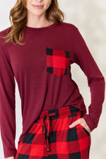 Zenana Full Size Plaid Round Neck Top and Pants Pajama Set - Ladyez