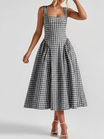 Full Size Plaid Square Neckline Midi Dress Plus Size