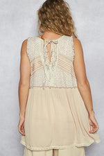 POL Lace Detail Keyhole Tank Top with Crochet Trim - Ladyez