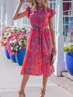 Flutter Sleeve Belted Floral Dress