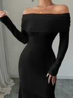Off-Shoulder Long Sleeve Bodycon Maxi Dress - Ladyez