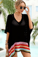 Angel Wings Rainbow Stripe Openwork Slit Cover-Up - Ladyez
