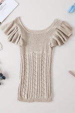 Openwork Ruffled Scoop Neck Knit Top