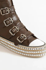 Beast Fashion Multi-Buckle Straps Studded Platform Sneakers - Ladyez