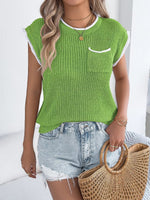 Contrast Trim Round Neck Cap Sleeve Sweater