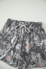 Abstract Maple Leaf Printed Tie Elastic Waist Shorts