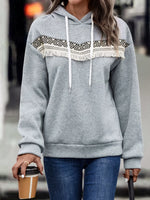 Fringe Detail Long Sleeve Drawstring Hoodie