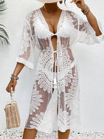 Lace Open Front Longline Cover-Up - Ladyez
