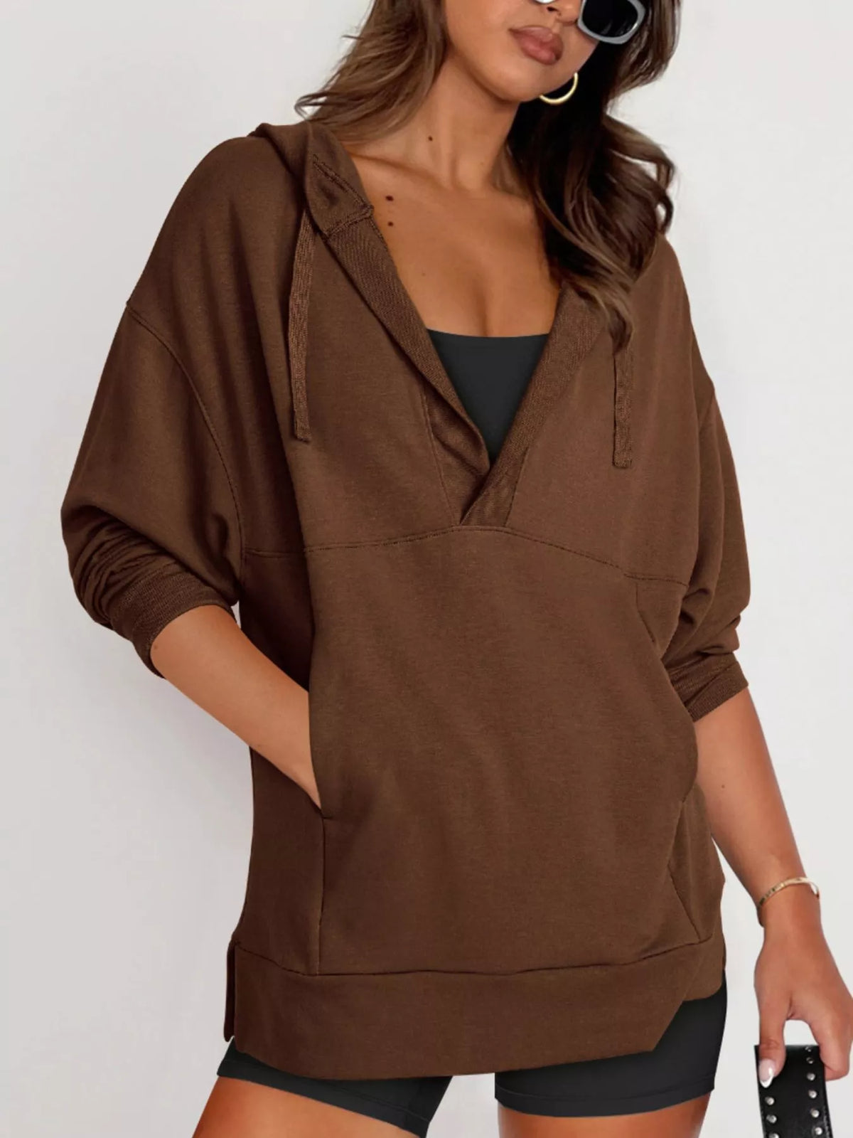 Drawstring Kangaroo Pocket Long Sleeve Hoodie