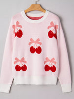 Cherry Pattern Drop Shoulder Sweater