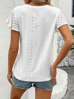 Eyelet V-Neck Flutter Sleeve Blouse