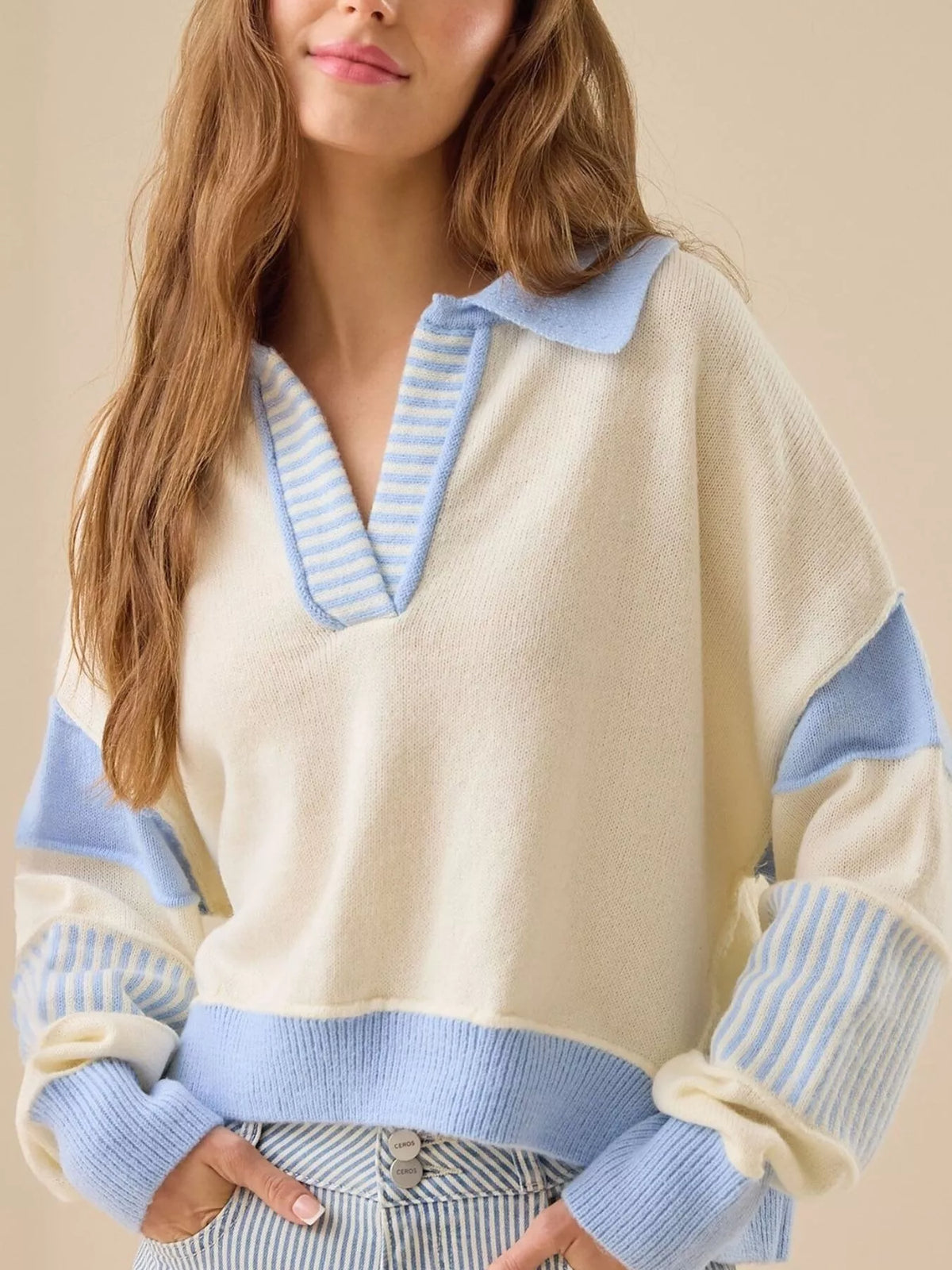 Color Block Dropped Shoulder Sweater