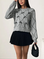 Diamond Pattern Bow Detail Sweater