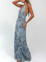 Floral Halter Neck Deep V Maxi Dress - Ladyez