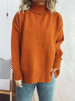 Slit Turtleneck Long Sleeve Sweater