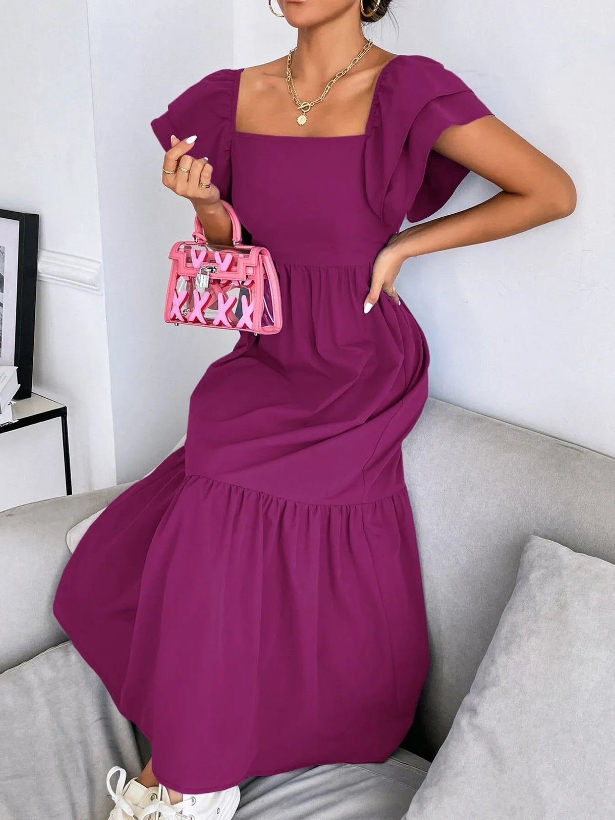 Tiered Square Neck Maxi Dress - Ladyez