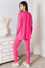 Basic Bae Full Size V-Neck Soft Rayon Long Sleeve Top and Pants Lounge Set - Ladyez