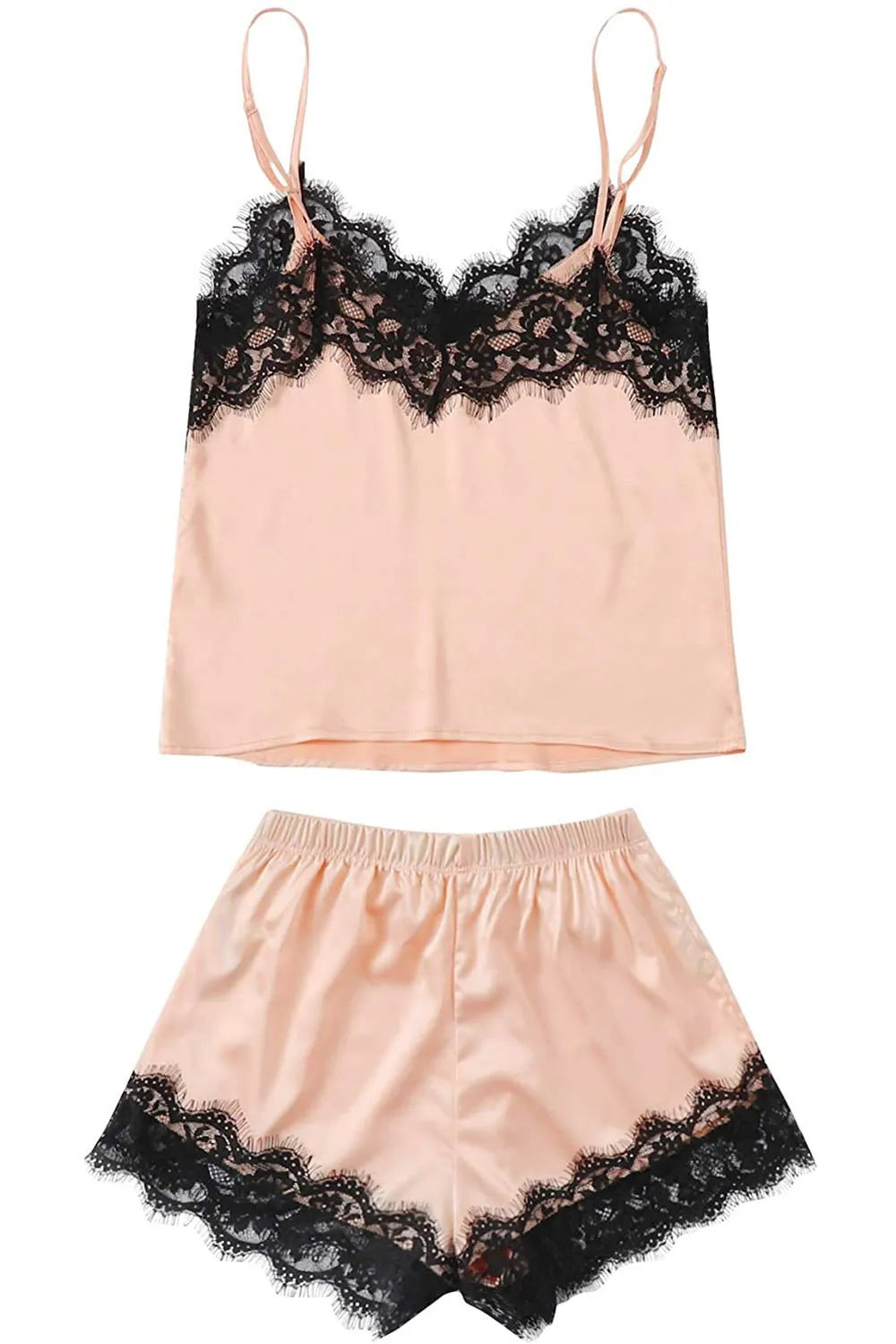 Lace Detail Spaghetti Strap Top and Shorts Lounge Set - Ladyez