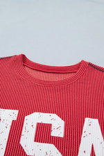 Twisted Rib Vintage USA Letter Printed T Shirt