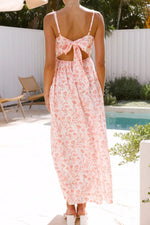 Bow Back Printed V-Neck Cami Dress - Ladyez