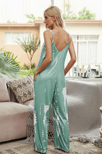 Shiny Tie-Dye Spaghetti Strap Jumpsuit with Pockets - Ladyez