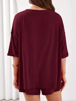 Casual Solid Color V-Neck Top & Shorts Set