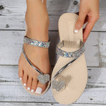 Rhinestone Heart Toe Loop Sandals