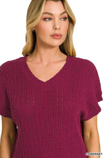 Zenana Textured Knit V-Neck Cropped Sweater