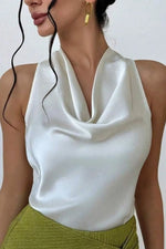 Satin Cowl Neck Sleeveless Blouse - Ladyez
