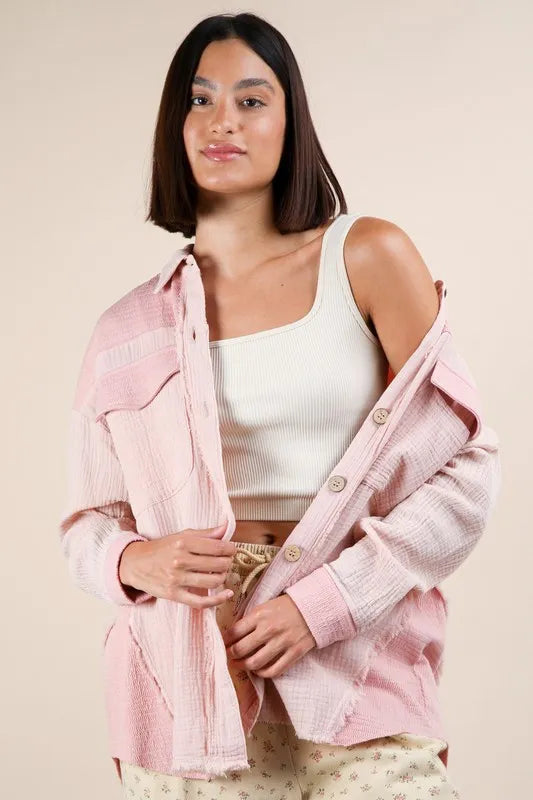 VERY J Mineral Washed Oversized Gauze Shacket