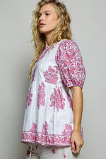 POL Vintage Hand Block Print Floral Woven Blouse