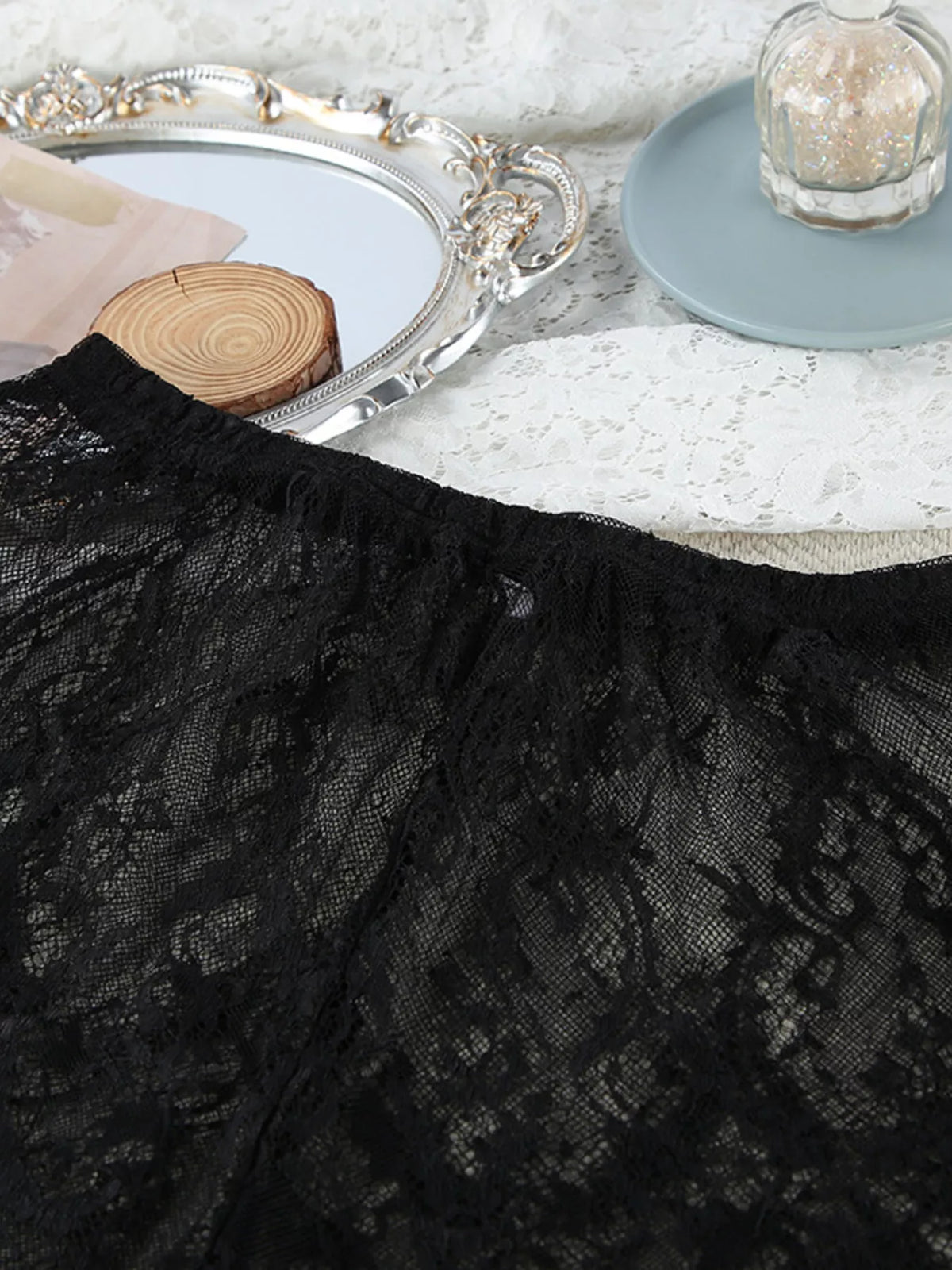 Lace Tube Top & Cardigan and Shorts Three-Piece Lounge Set