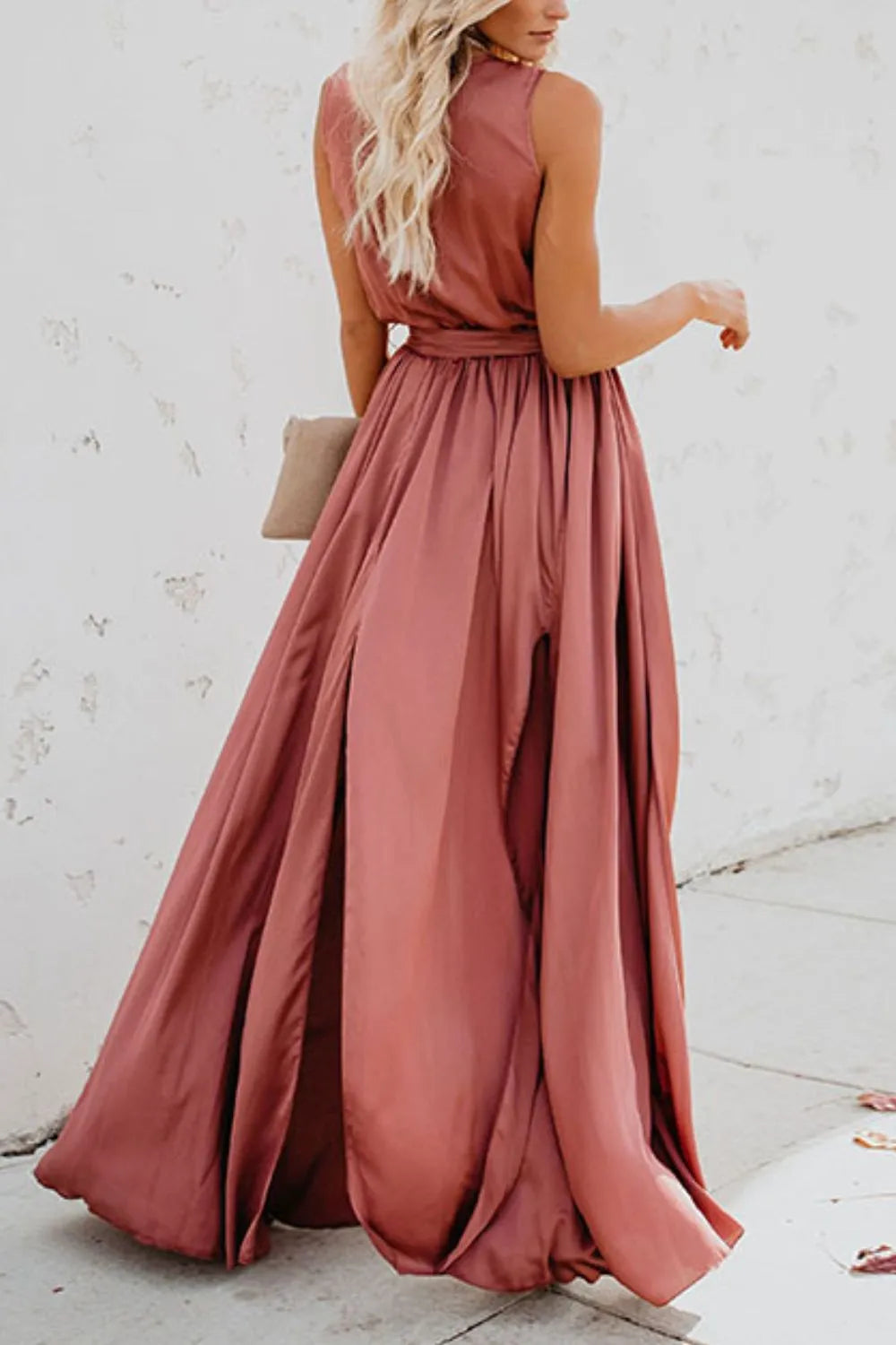 Surplice Tie Waist Maxi Dress - Ladyez