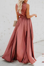 Surplice Tie Waist Maxi Dress - Ladyez