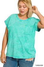 Zenana Full Size Crinkle Washed Round Neck Folded Short Sleeve Tee Plus Size