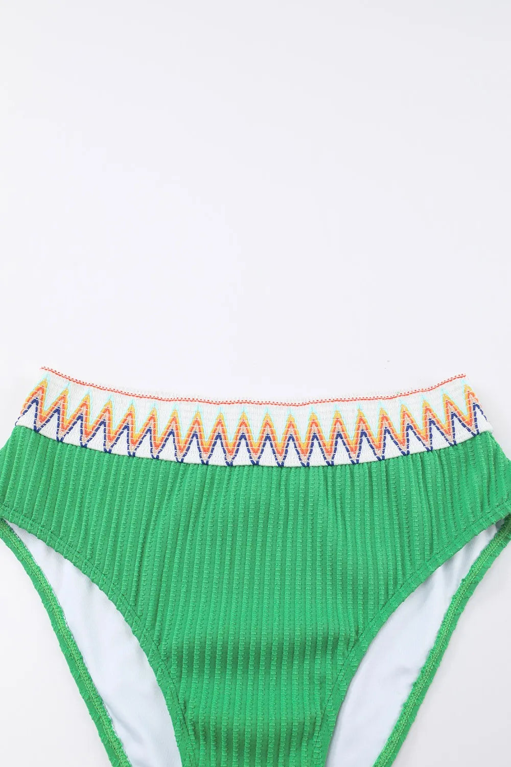 Textured Contrast Banding Bikini High Waist 2pcs Swimsuit - Ladyez