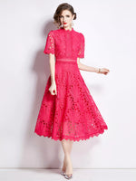 Full Size Lace Short Sleeve Midi Dress Plus Size