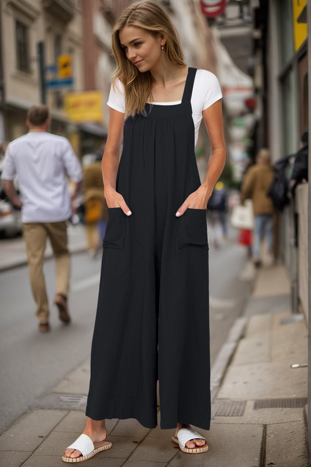 Double Take Full Size Wide Leg Overalls with Pockets - Ladyez
