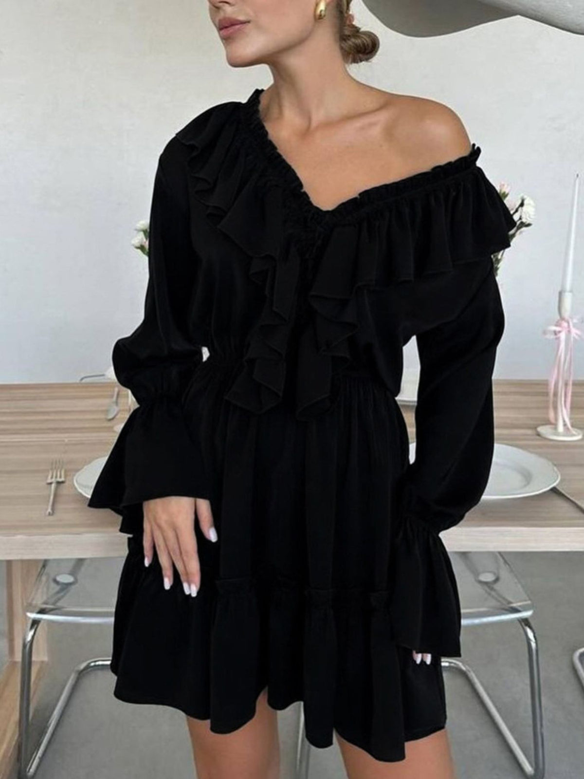 Ruffled Flounce Sleeve Mini Dress