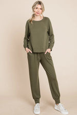 Super Lady Round Neck Raglan Sleeve Top and Pants Lounge Set - Ladyez