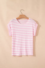 Striped Print Waffle Knit T Shirt