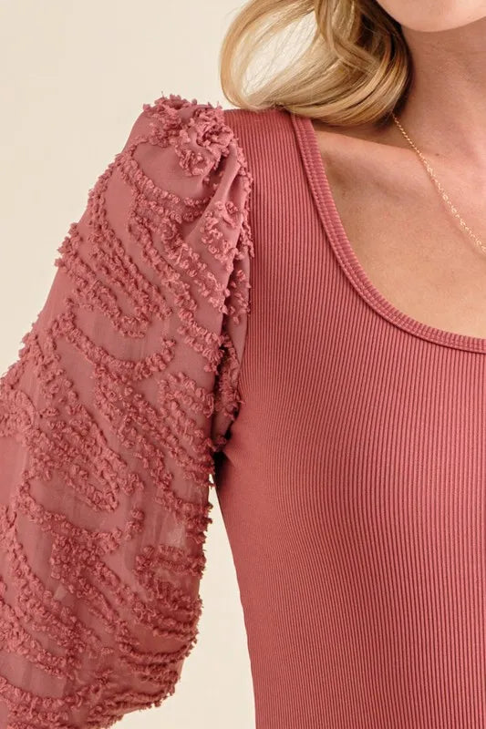 And The Why Textured Puff Sleeve Bodysuit - Ladyez