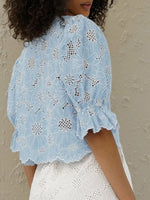 Embroidered Flounce Sleeve Blouse